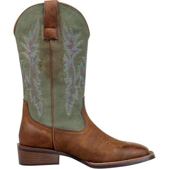 SheSole Western Boots Women's Brown Tan Faux Leather Square Toe Wide Mid Calf - Picture 8 of 9